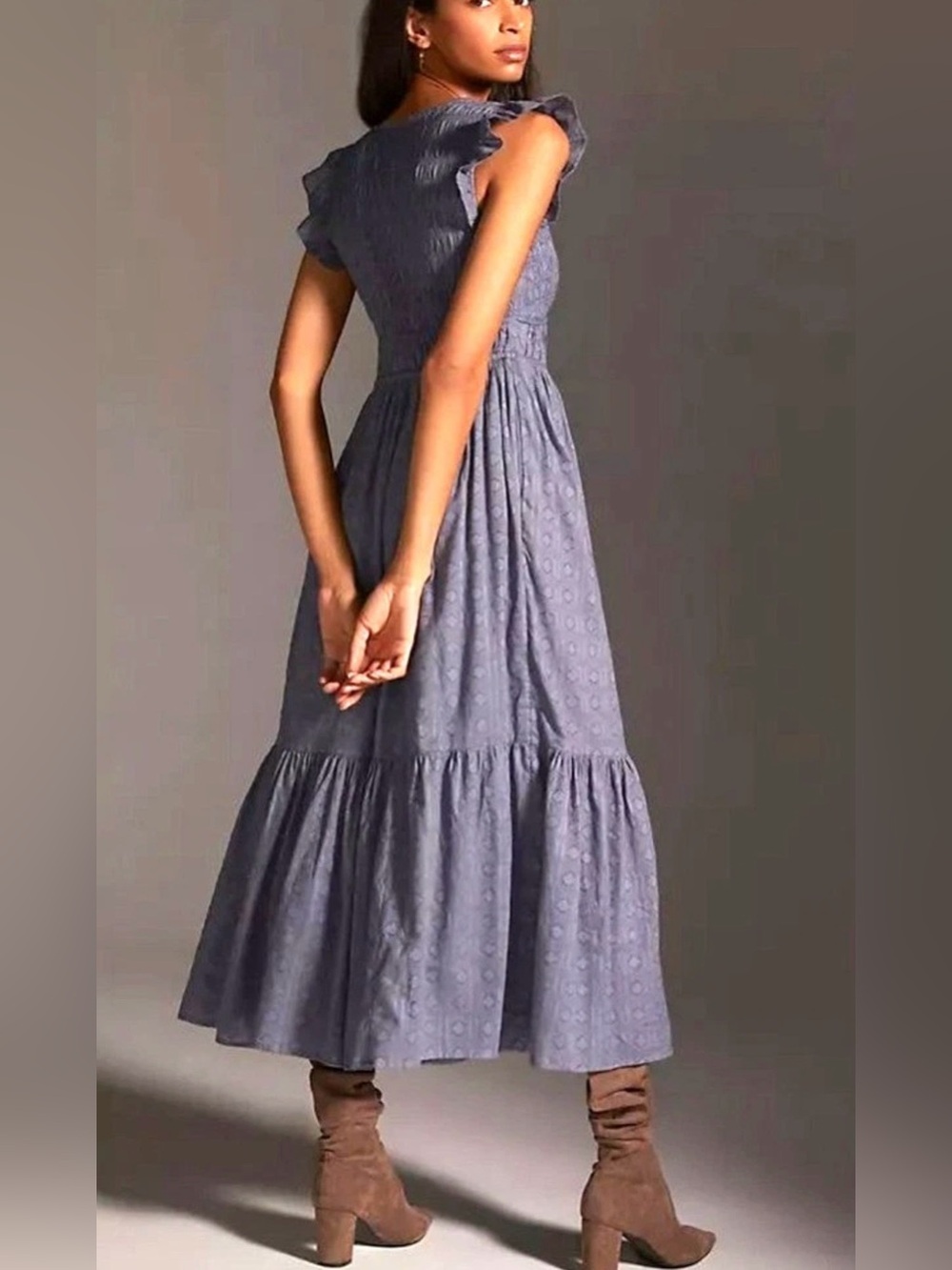 Anthropologie The Peregrine Smocked Midi Dress | Steel Blue | Size L - Picture 4 of 4